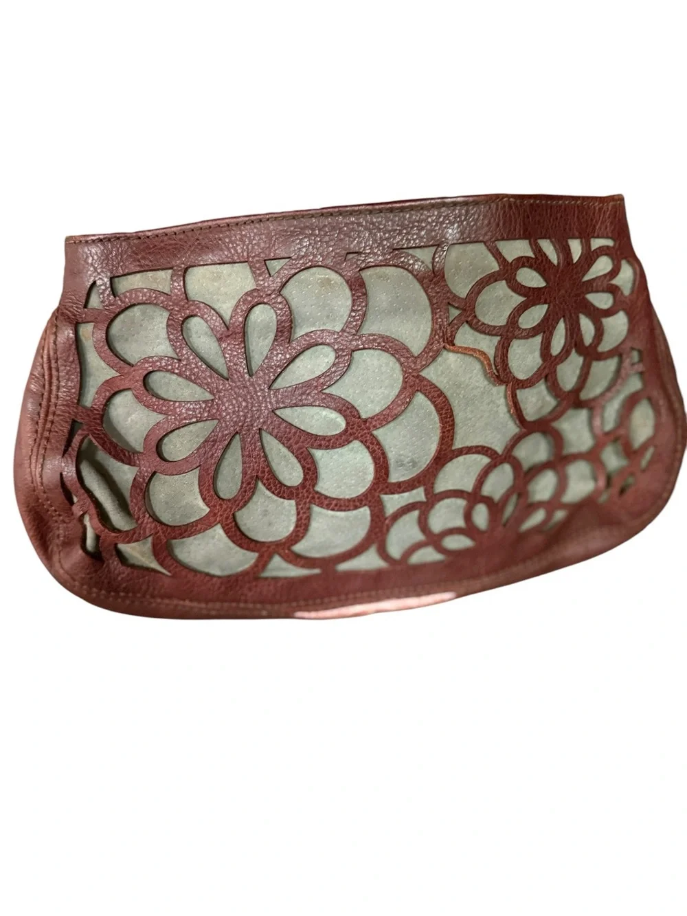 Hadley Pollet Peek-A-Boo Leather Floral Cutout Clutch brown
